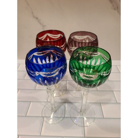 FIFTH AVENUE PRINCESS Set of 4 Cut-To-Clear Wine Goblets Green-Purple-Blue-Red - Picture 11 of 16